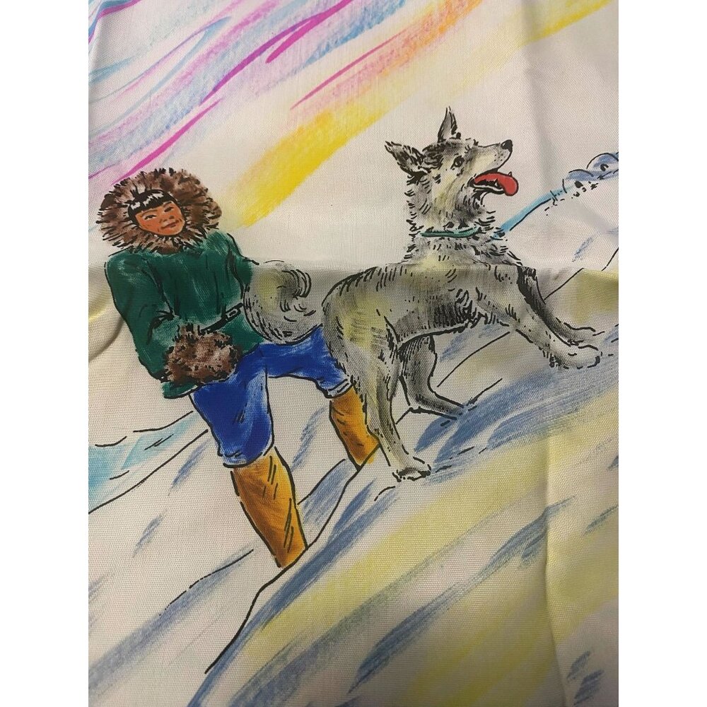 Vintage Alaska Hand-Painted Souvenir Scarf with Fringe Mid Century